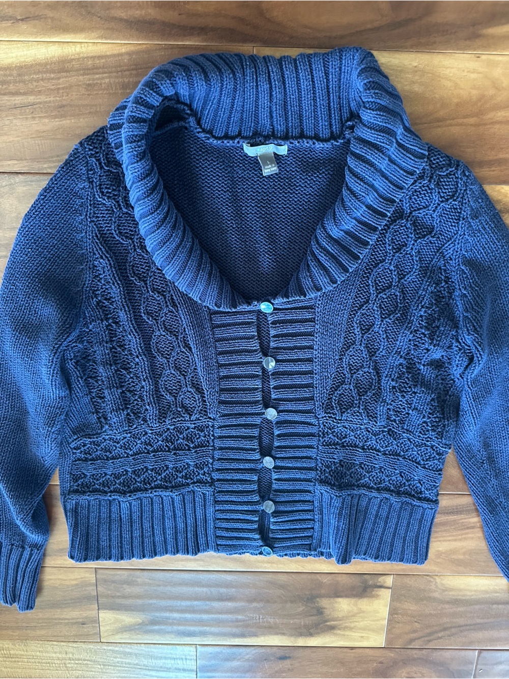 Apt. 9 Navy Cable-Knit Button Cardigan Size Large - Picture 2 of 4